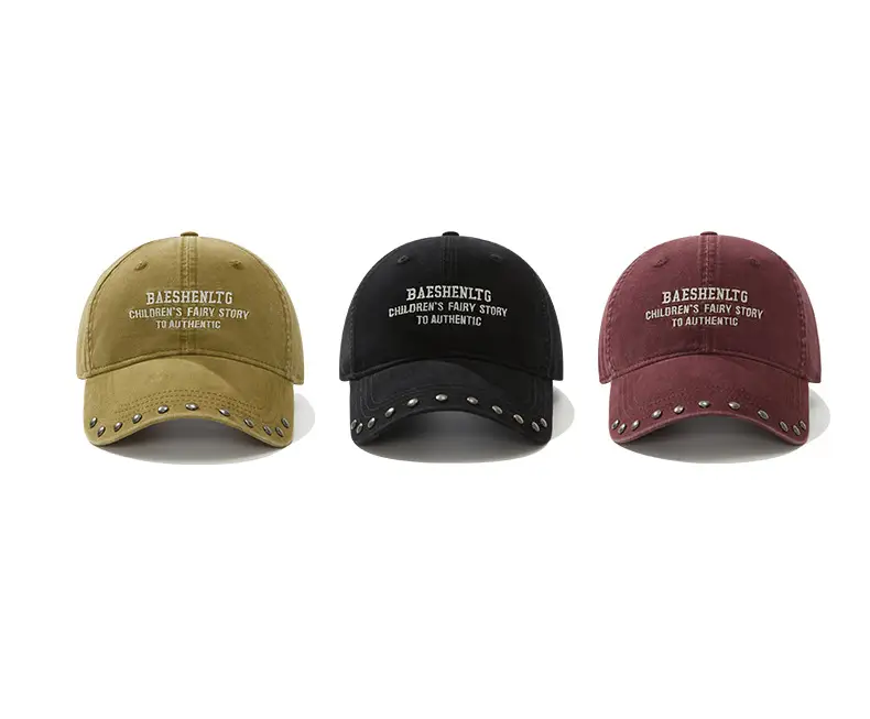 Black Rivet Cap for Women with Wide Brim and Letter Embroidery — feature 3