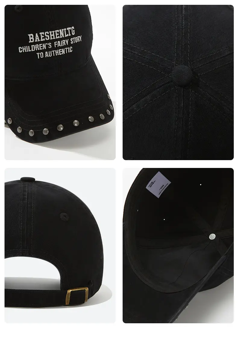 Black Rivet Cap for Women with Wide Brim and Letter Embroidery — feature 9