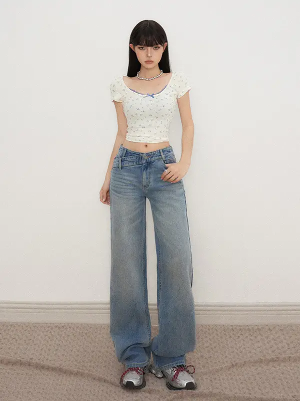 Low Waist Jeans Women 2025 New Loose Wide Leg Dark Blue Pants