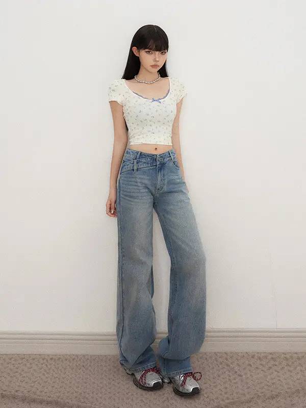 Low Waist Jeans Women 2025 New Loose Wide Leg Dark Blue Pants