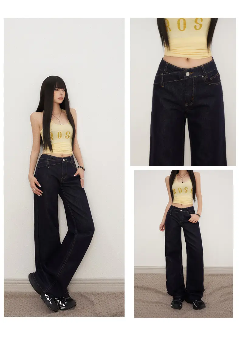Low Waist Jeans Women 2025 New Loose Wide Leg Dark Blue Pants — feature 18