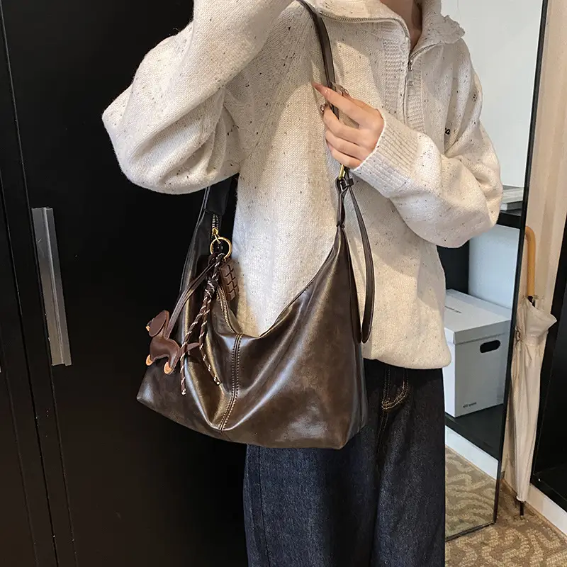 Brown Leather Crossbody Bag for Women Large Capacity