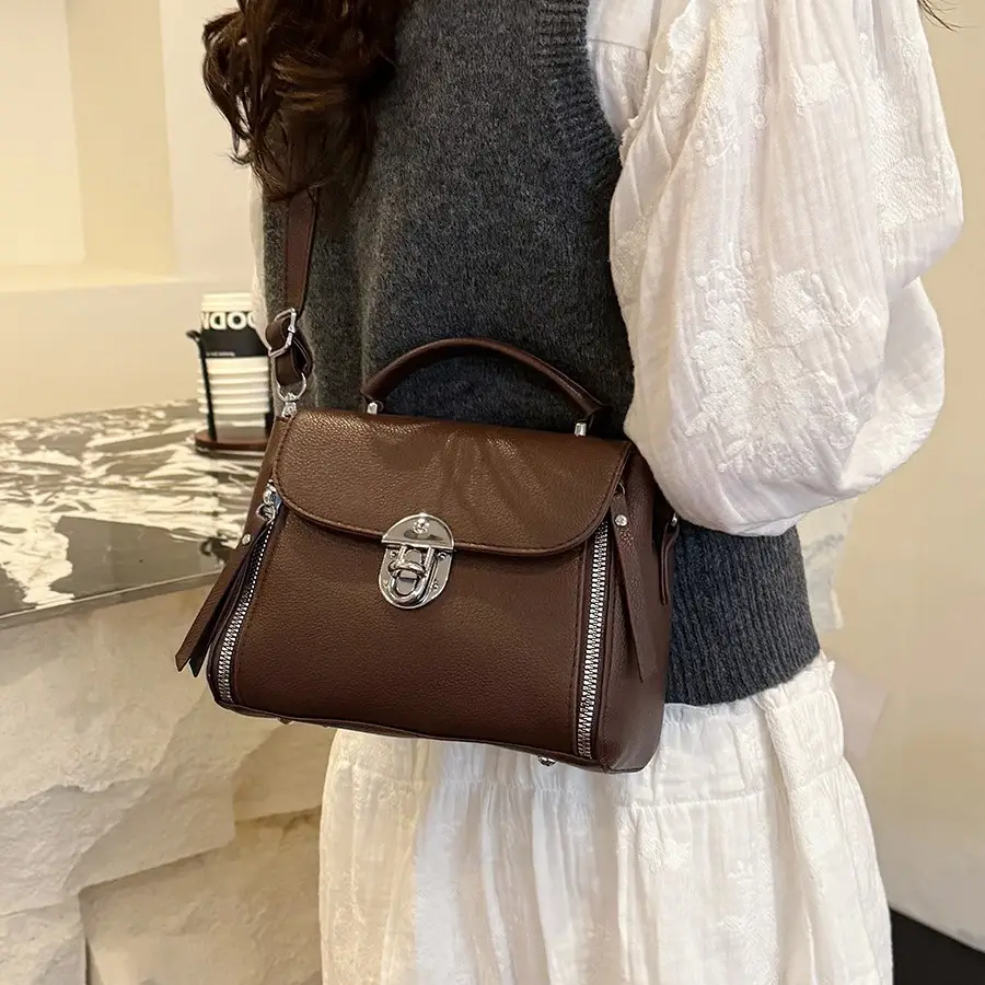 Brown Leather Crossbody Bag for Women with Logo - Image 7