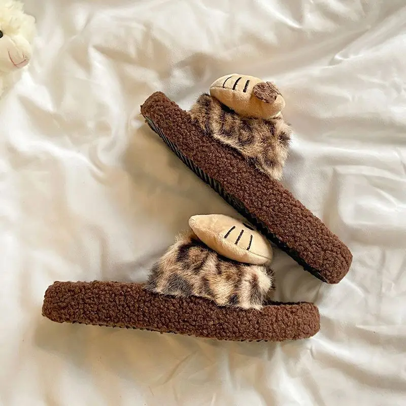 Popular Cute Kitten Slippers, Fashionable Cartoon Internet Celebrity Furry Slippers, Fashionable New Warm Cotton Slippers for Going Out