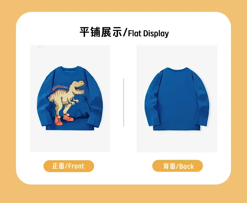 Blue Dinosaur Printed Kids Sweatshirt Long Sleeve Round Neck — feature 5