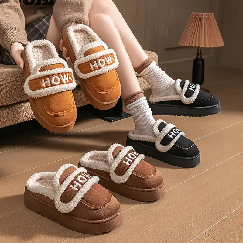 2025 New Winter Women's Birkenstock Shoes for Outer Wear Thick-Soled Heightening Fleece-Lined Warm Fashionable Plush Slip-On Cotton Shoes - Image 12