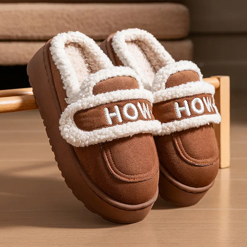 2025 New Winter Women's Birkenstock Shoes for Outer Wear Thick-Soled Heightening Fleece-Lined Warm Fashionable Plush Slip-On Cotton Shoes - Image 3