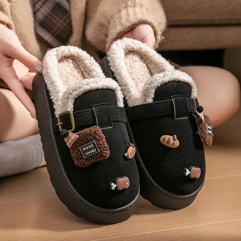 2025 New Winter Women's Birkenstock Shoes for Outer Wear Thick-Soled Heightening Fleece-Lined Warm Fashionable Plush Slip-On Cotton Shoes - Image 6