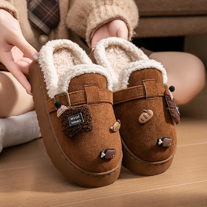 2025 New Winter Women's Birkenstock Shoes for Outer Wear Thick-Soled Heightening Fleece-Lined Warm Fashionable Plush Slip-On Cotton Shoes - Image 8