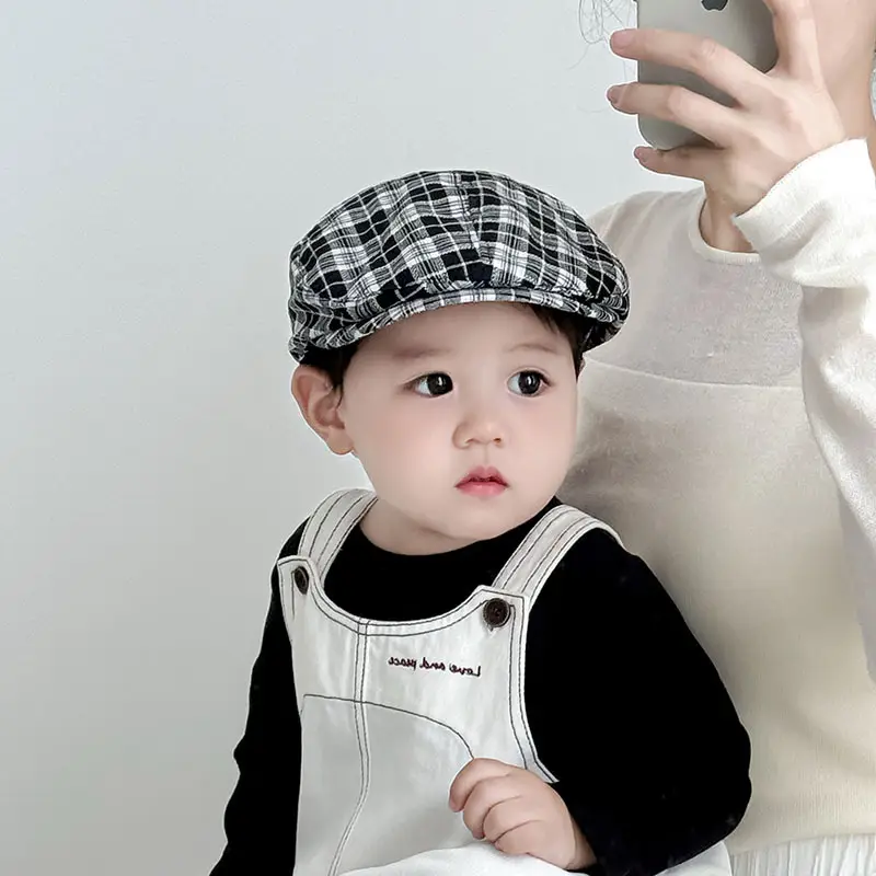 British Plaid Sunshade Hat for Kids Autumn Winter Windproof - Image 6