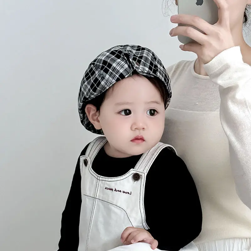 British Plaid Sunshade Hat for Kids Autumn Winter Windproof - Image 7