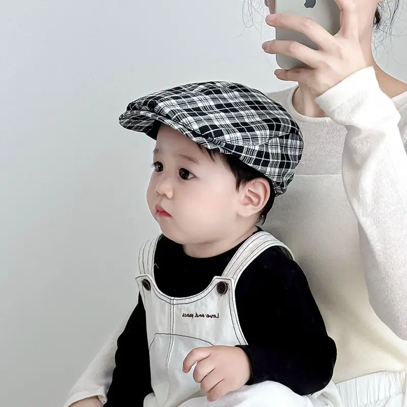 British Plaid Sunshade Hat for Kids Autumn Winter Windproof - Image 8