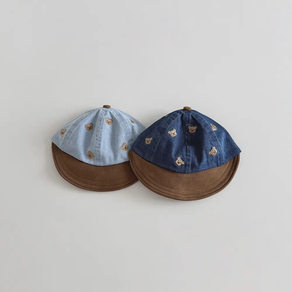 Baby Denim Cap Blue Brown Bear Print Peaked Cap