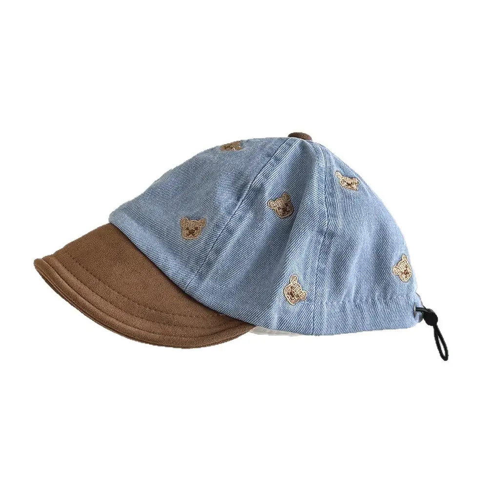 Baby Denim Cap Blue Brown Bear Print Peaked Cap