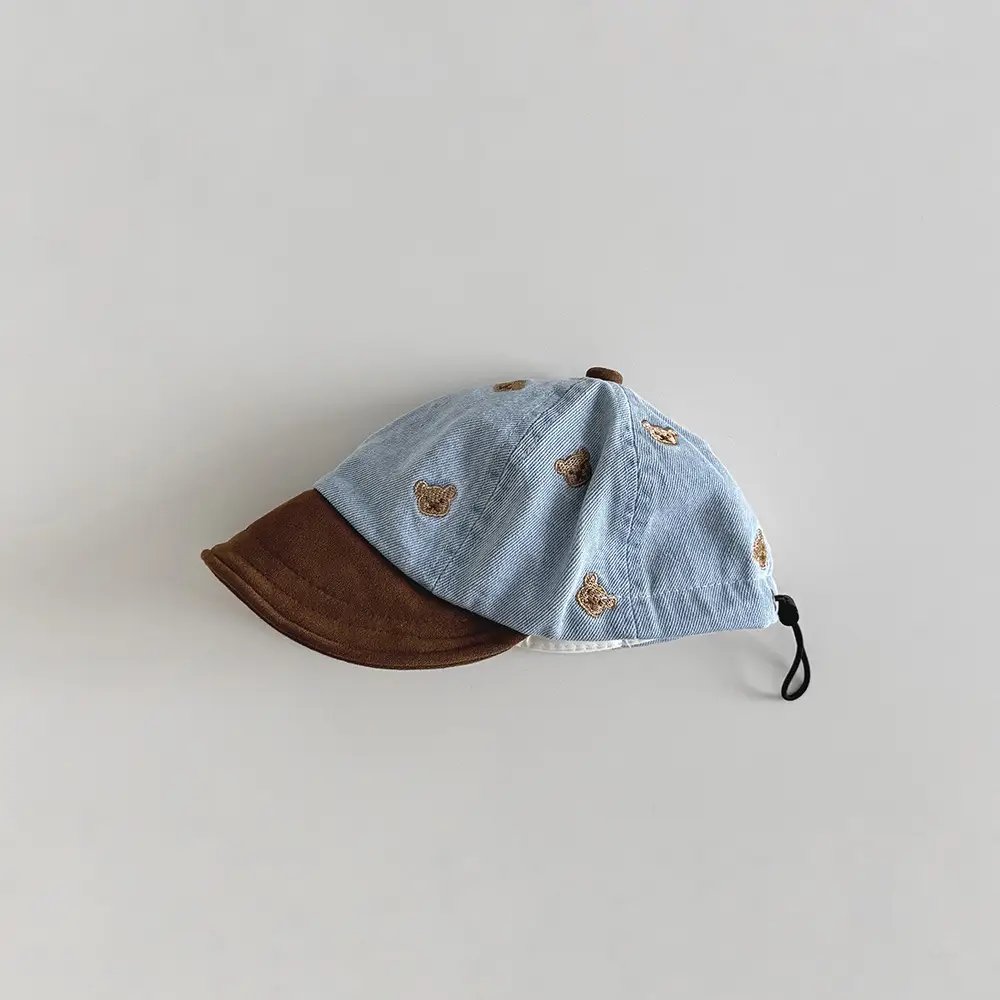 Baby Denim Cap Blue Brown Bear Print Peaked Cap