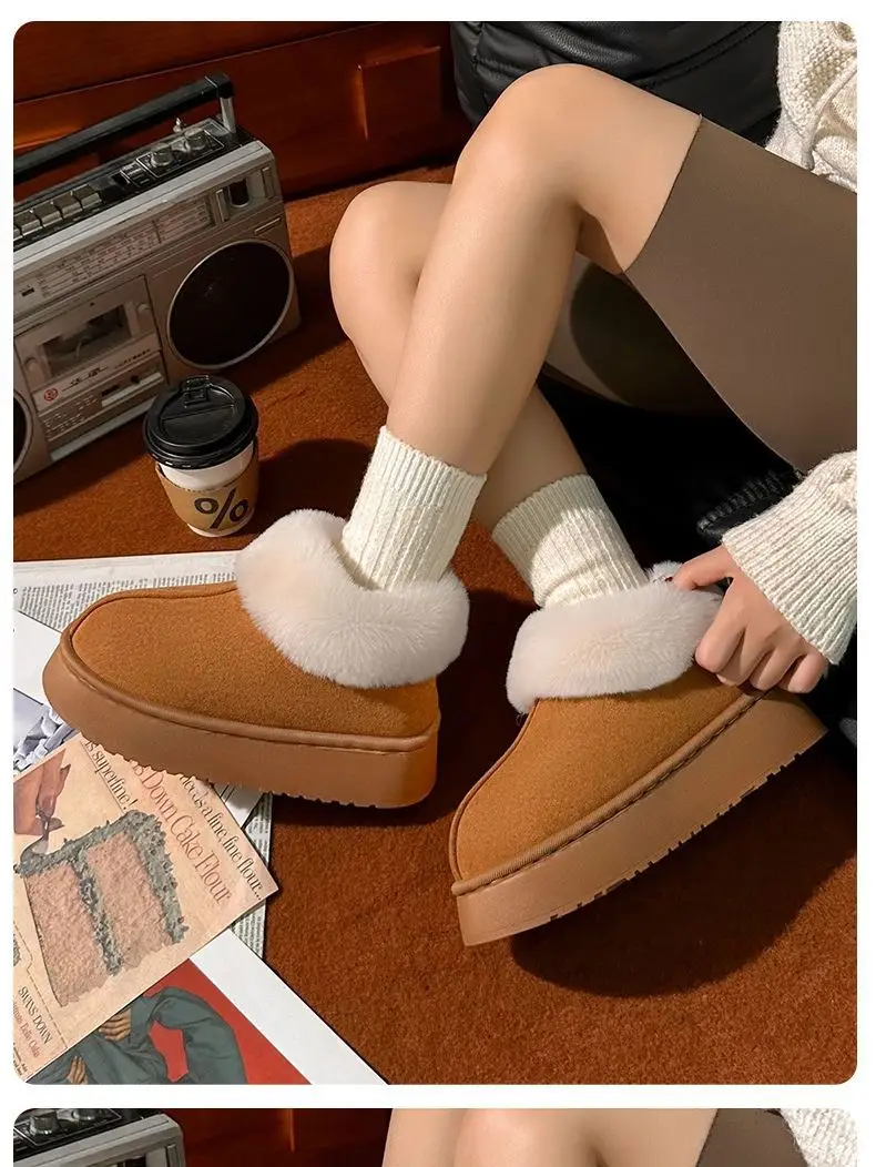 Women's Winter Thick-Soled Cotton Slippers with Heel, Thickeneded Velvet, Non-Slip, Warm Outer Wear, Fashionable and Versatile High-Top Snow Boots — feature 12