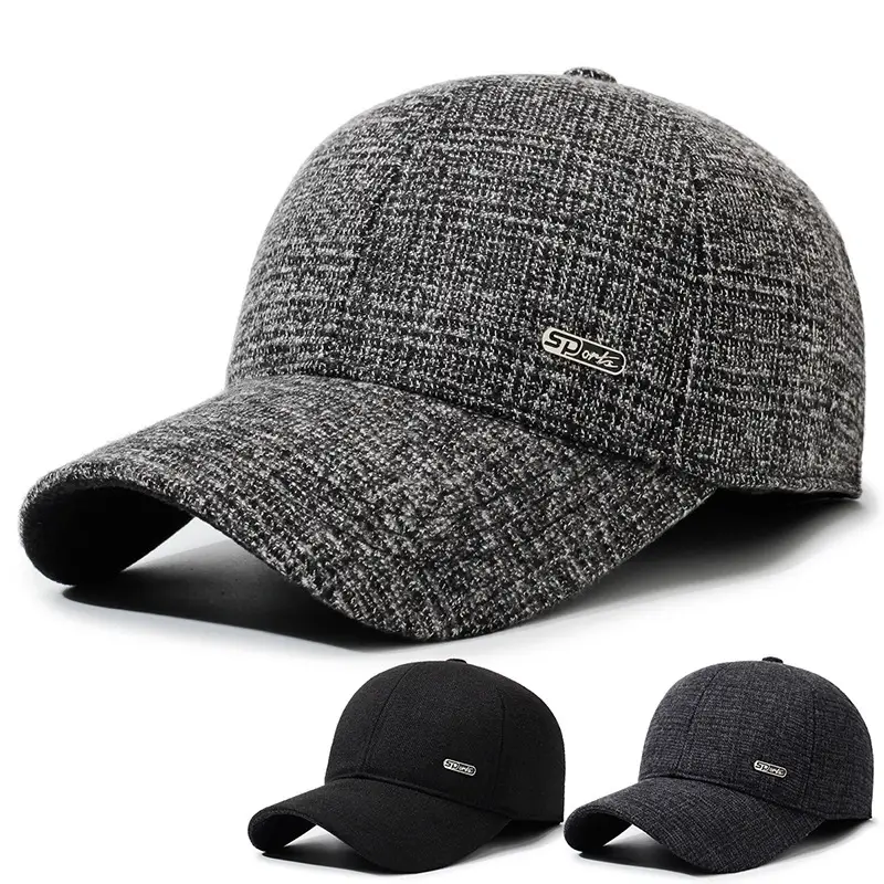Men's Grey Textured Peaked Cap for Winter & Outdoor Use - Image 3