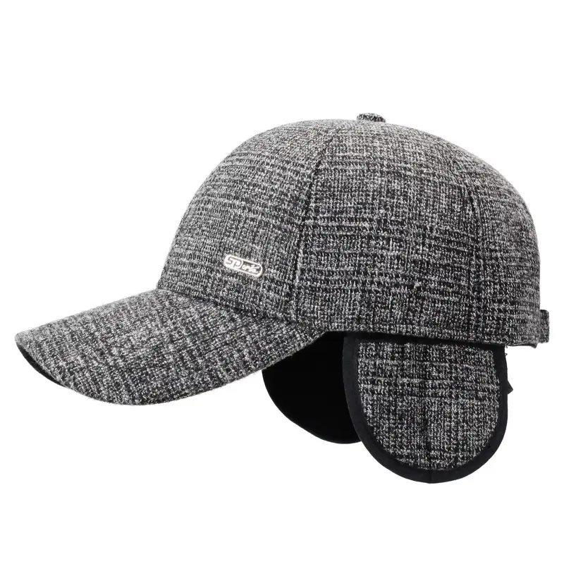 Men's Grey Textured Peaked Cap for Winter & Outdoor Use - Image 5