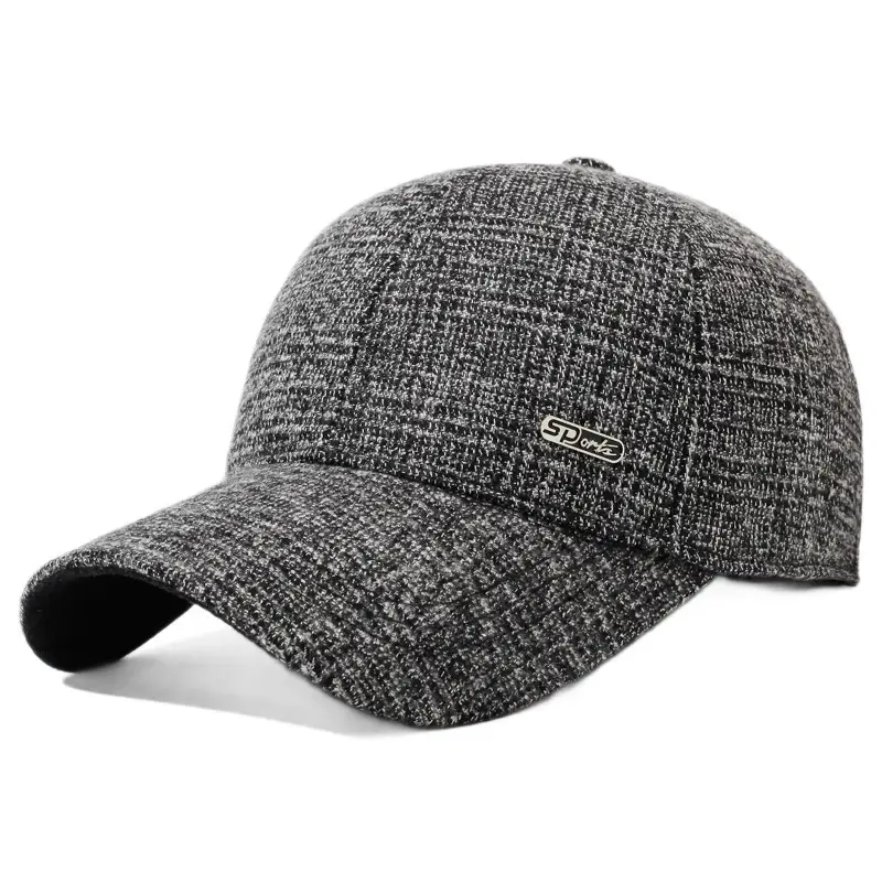 Men's Grey Textured Peaked Cap for Winter & Outdoor Use - Image 7