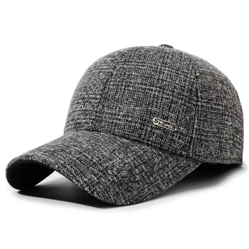Men's Grey Textured Peaked Cap for Winter & Outdoor Use - Image 2