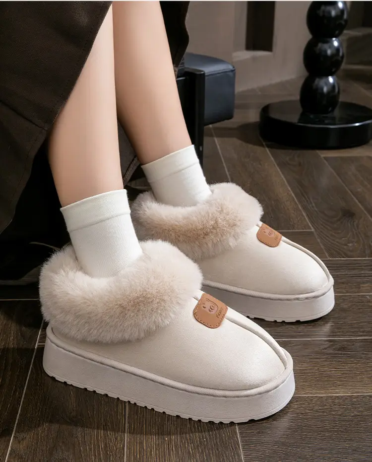 Women's Indoor Cotton Slippers with Heel for Autumn and Winter, Wear-Resistant Soft Sole, Warm Home Use, Dormitory Couple's Plush Maternity Cotton Shoes — feature 6