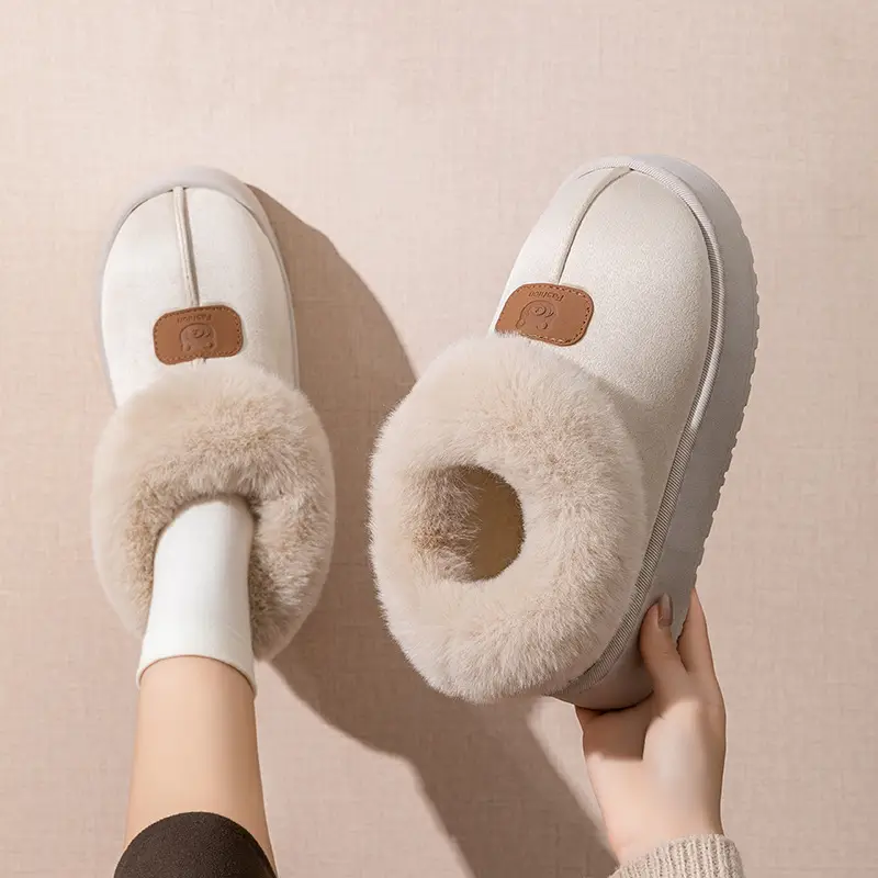 Women's Indoor Cotton Slippers with Heel for Autumn and Winter, Wear-Resistant Soft Sole, Warm Home Use, Dormitory Couple's Plush Maternity Cotton Shoes - Image 2