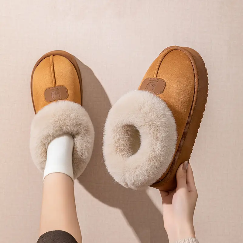 Women's Indoor Cotton Slippers with Heel for Autumn and Winter, Wear-Resistant Soft Sole, Warm Home Use, Dormitory Couple's Plush Maternity Cotton Shoes - Image 3