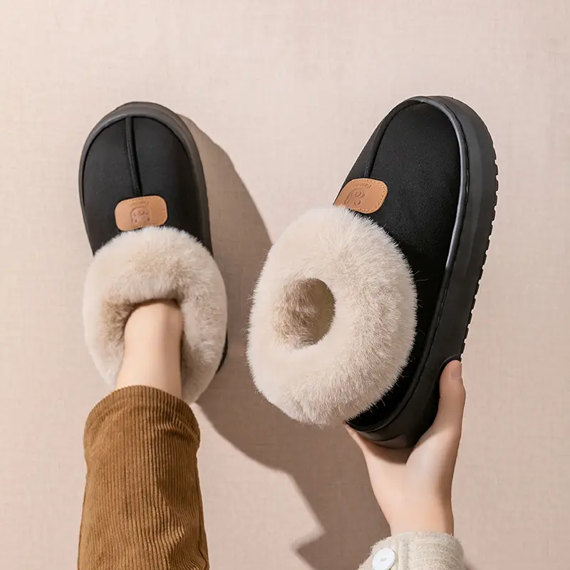 Women's Indoor Cotton Slippers with Heel for Autumn and Winter, Wear-Resistant Soft Sole, Warm Home Use, Dormitory Couple's Plush Maternity Cotton Shoes - Image 4