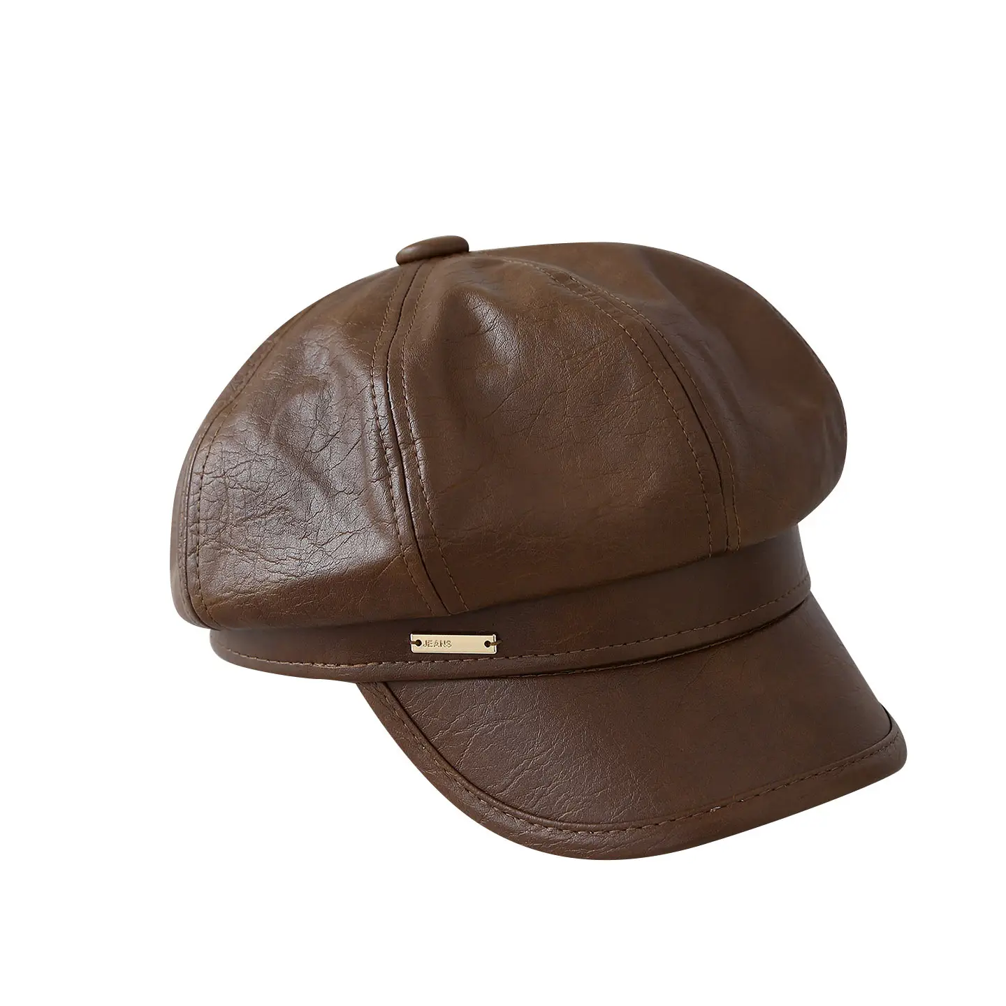 Brown Leather Beret Hat for Women Autumn Winter