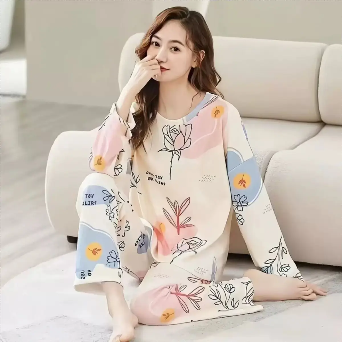 Women's Long Sleeve Pajama Set Purple Bear Print Large