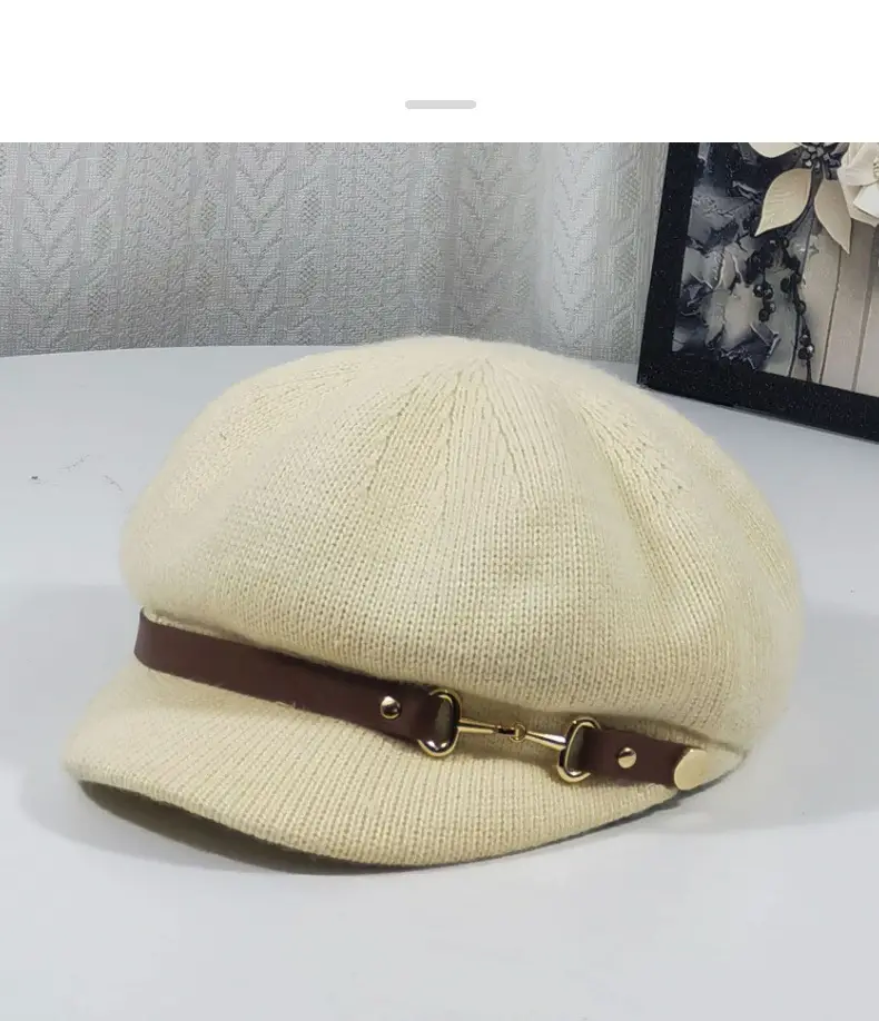 Women's Knitted Newsboy Cap Cream Navy 2025 — feature 10
