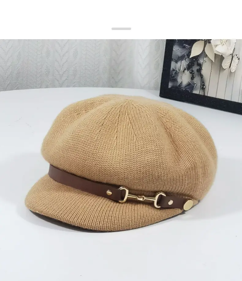 Women's Knitted Newsboy Cap Cream Navy 2025 — feature 11