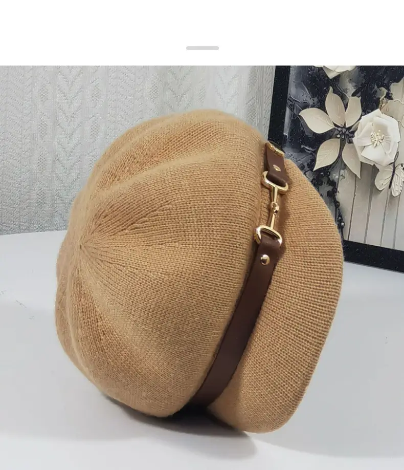 Women's Knitted Newsboy Cap Cream Navy 2025 — feature 12