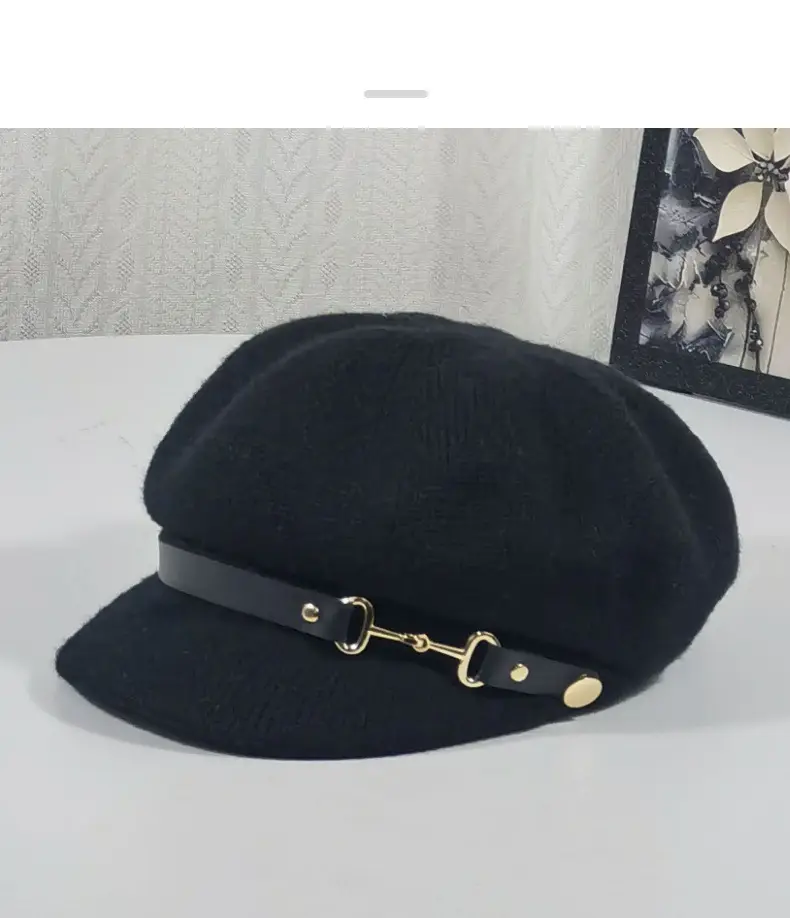 Women's Knitted Newsboy Cap Cream Navy 2025 — feature 13