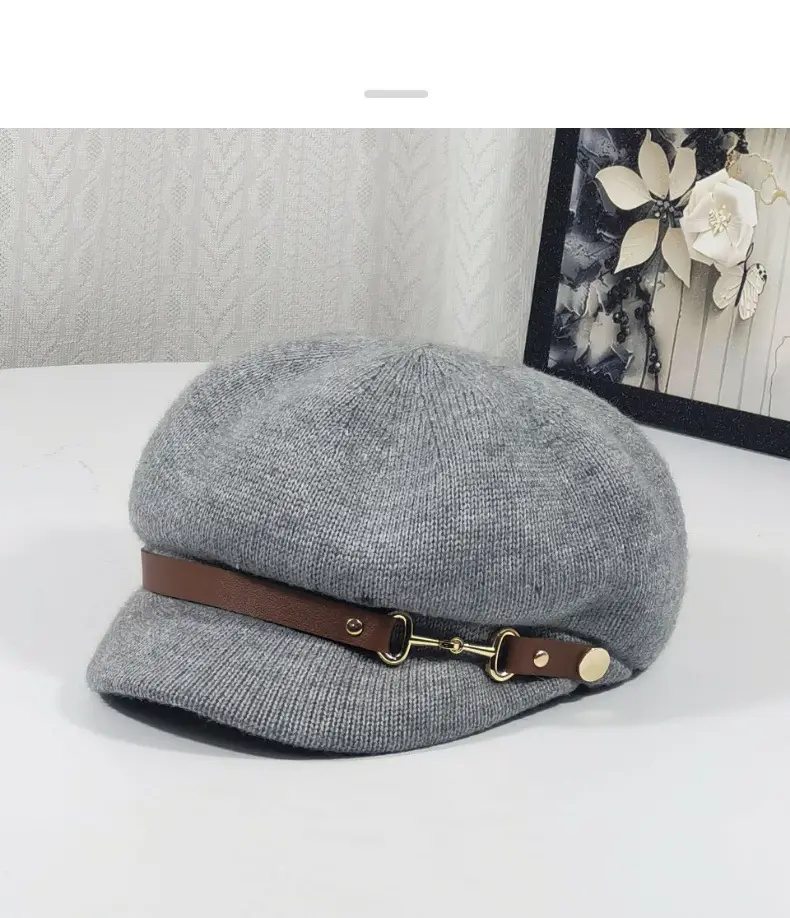Women's Knitted Newsboy Cap Cream Navy 2025 — feature 15