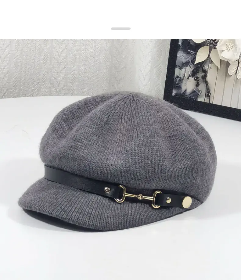 Women's Knitted Newsboy Cap Cream Navy 2025 — feature 16