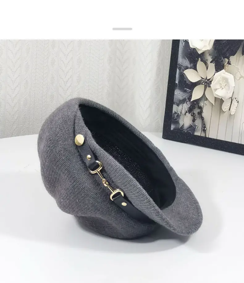 Women's Knitted Newsboy Cap Cream Navy 2025 — feature 17