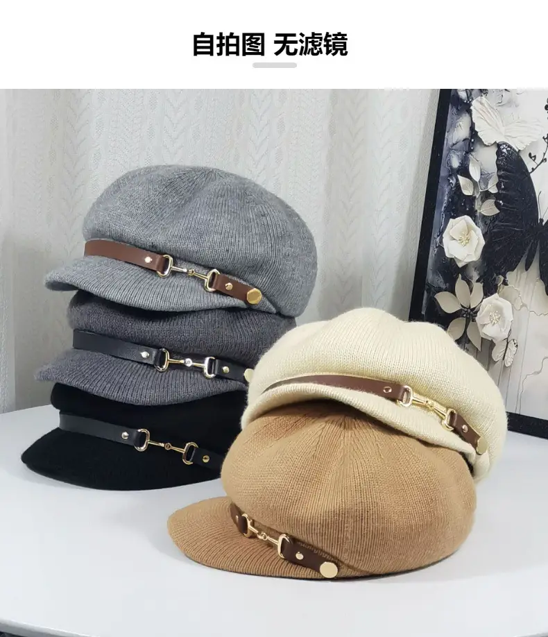 Women's Knitted Newsboy Cap Cream Navy 2025 — feature 6