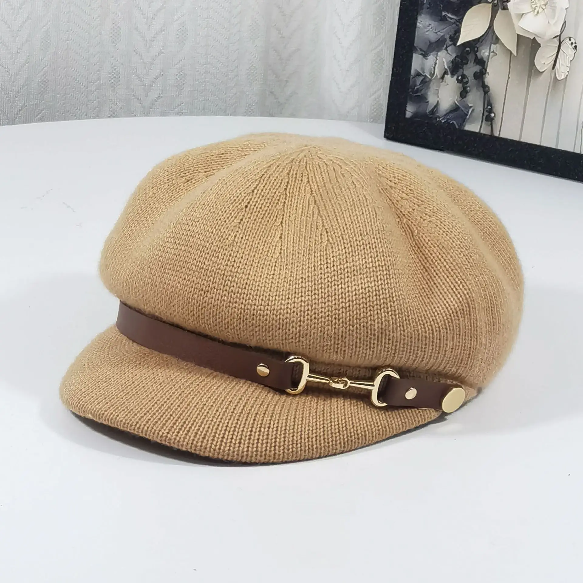 Women's Knitted Newsboy Cap Cream Navy 2025 - Image 2