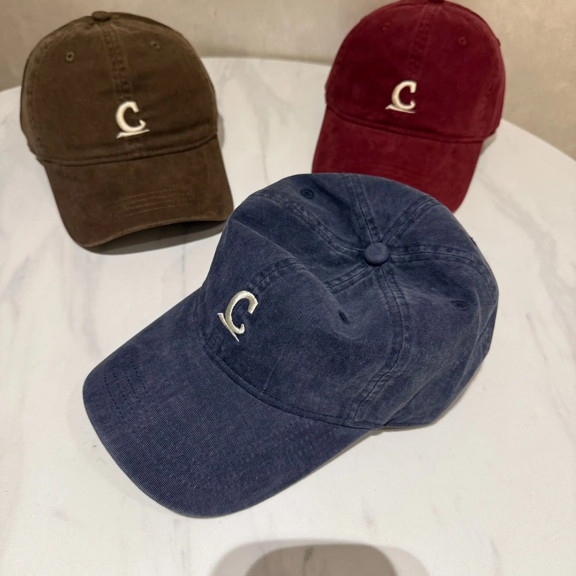 Women Korean Style Wash Cotton Cap with C Embroidery - Image 8