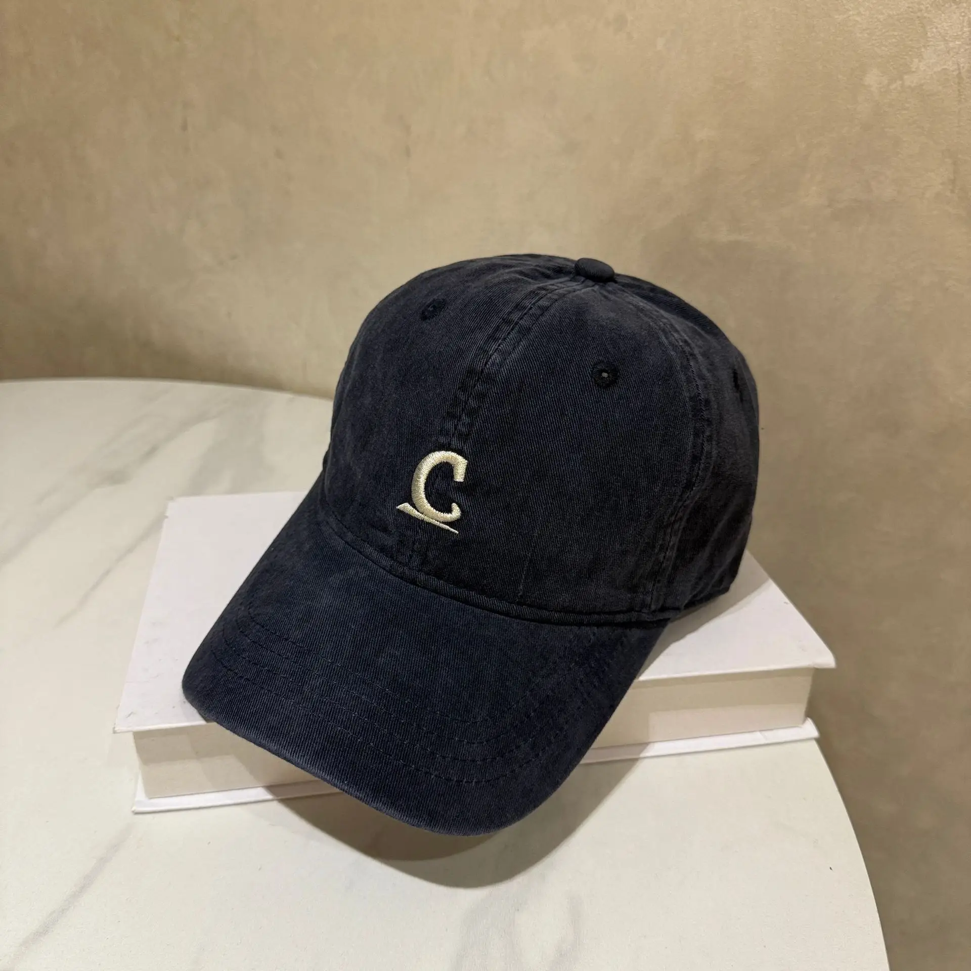 Women Korean Style Wash Cotton Cap with C Embroidery - Image 2