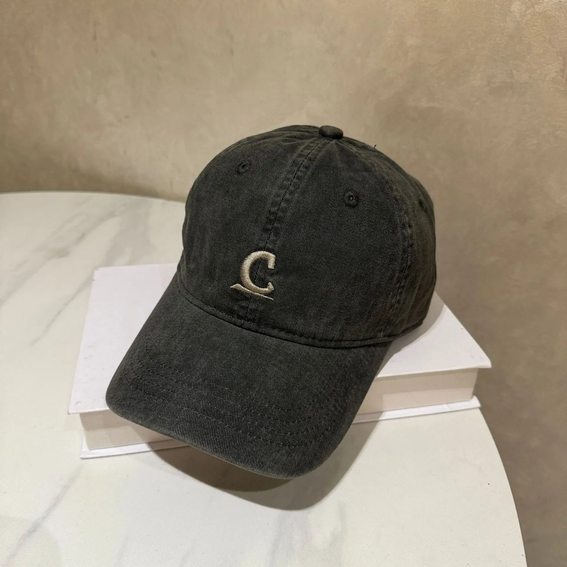 Women Korean Style Wash Cotton Cap with C Embroidery - Image 5