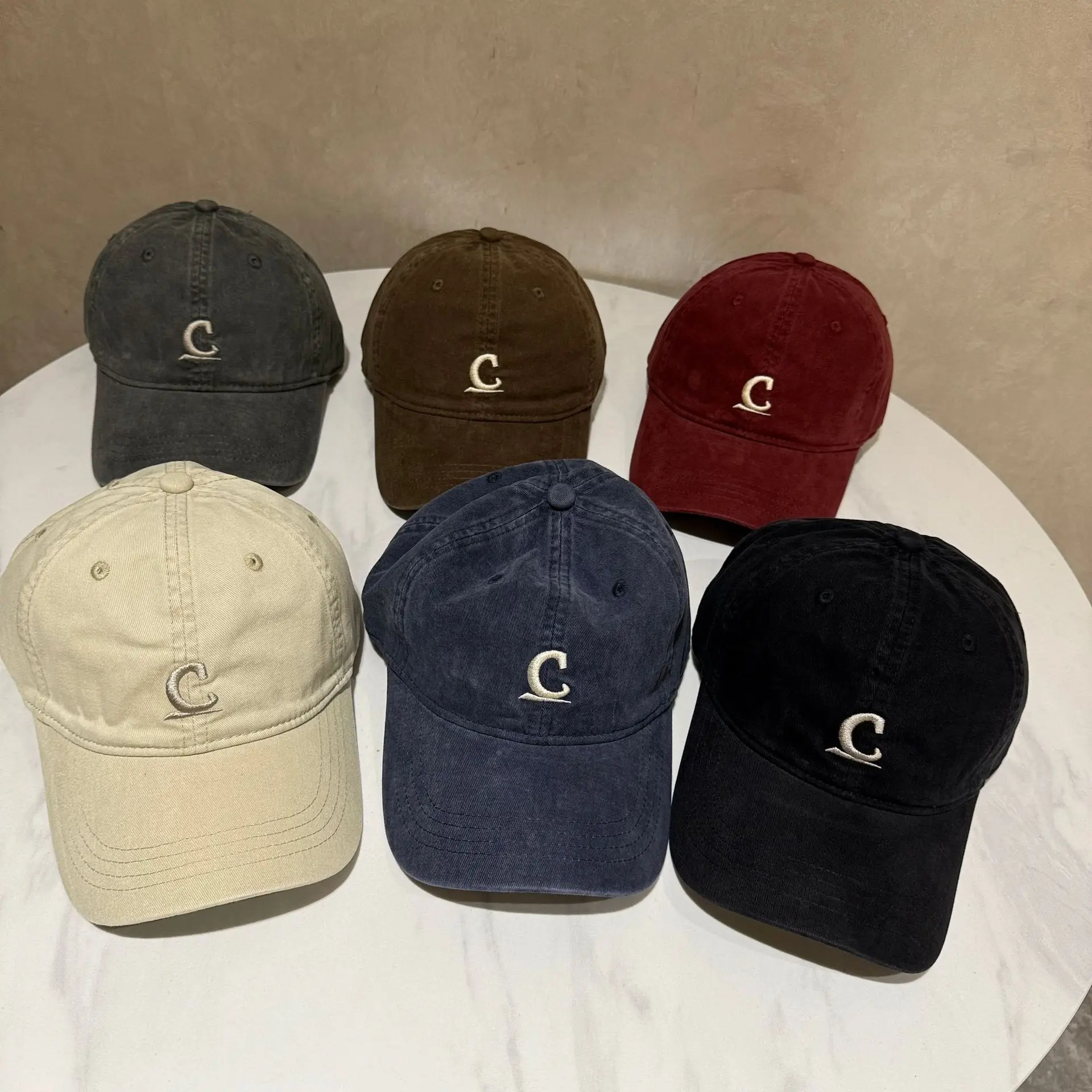 Women Korean Style Wash Cotton Cap with C Embroidery — feature 1