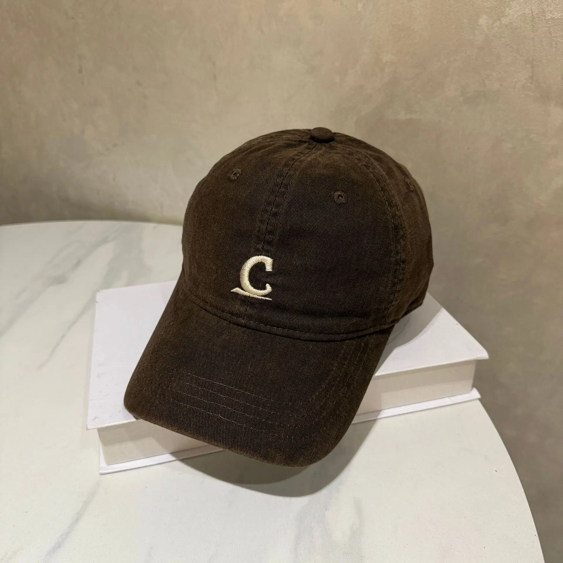 Women Korean Style Wash Cotton Cap with C Embroidery - Image 4