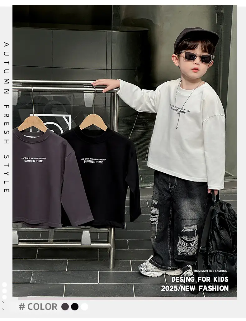 Boys Korean Style White T-Shirt Spring Autumn — feature 1