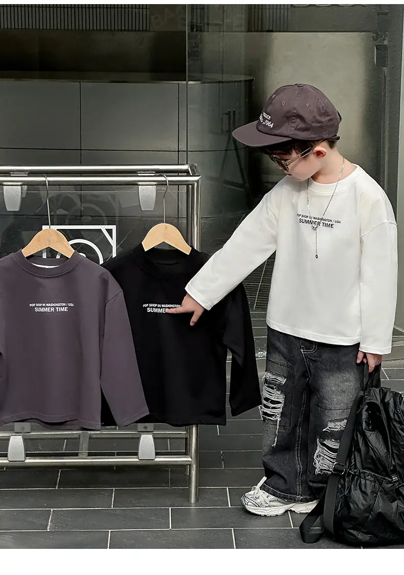 Boys Korean Style White T-Shirt Spring Autumn — feature 11
