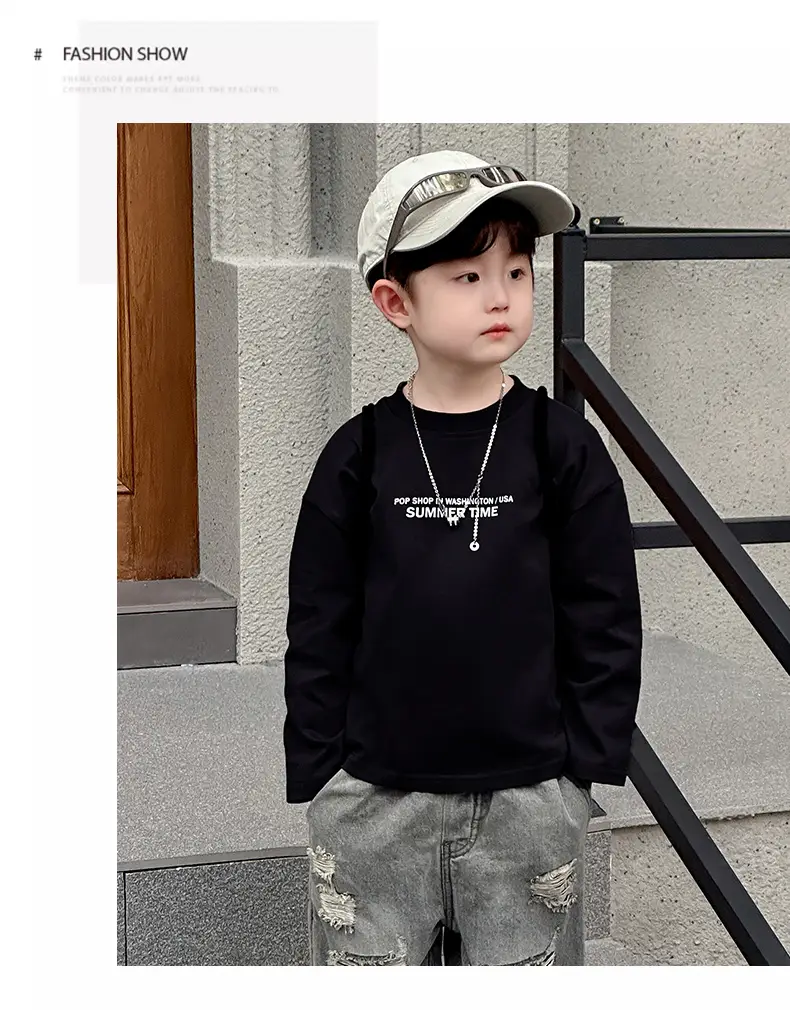Boys Korean Style White T-Shirt Spring Autumn — feature 15
