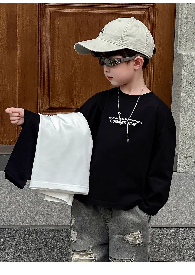 Boys Korean Style White T-Shirt Spring Autumn — feature 16