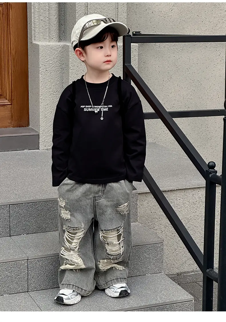 Boys Korean Style White T-Shirt Spring Autumn — feature 19