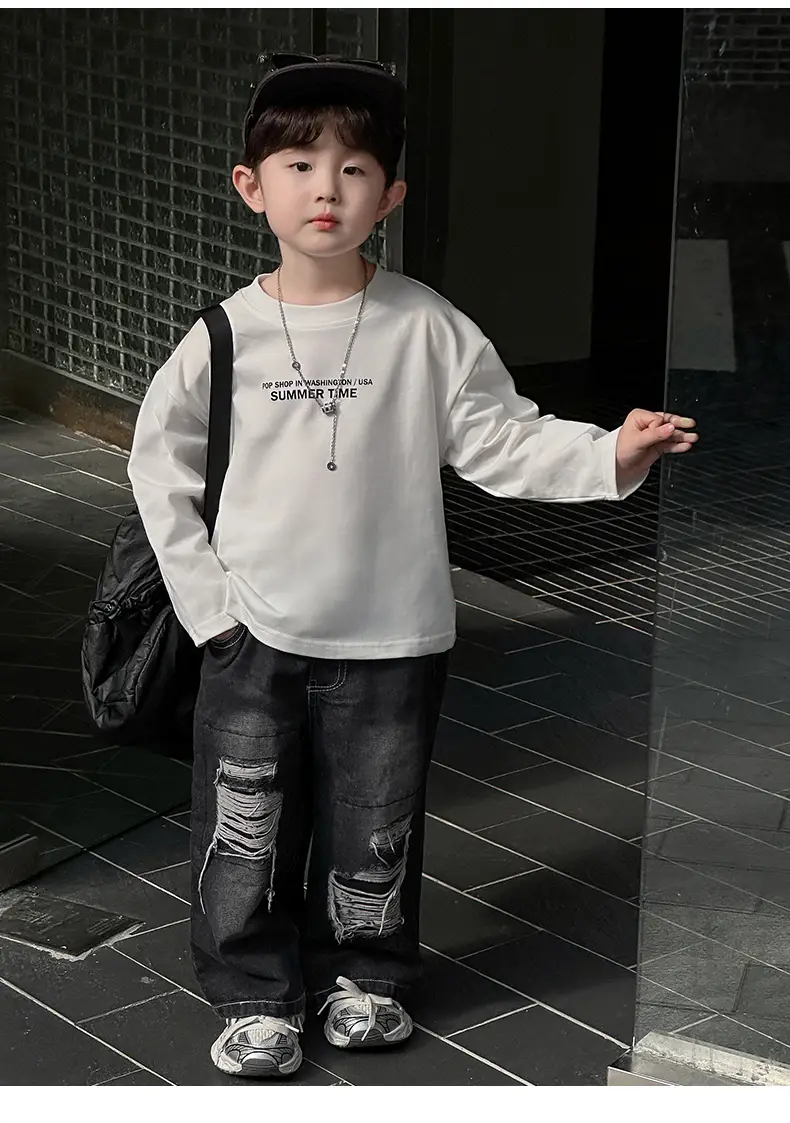 Boys Korean Style White T-Shirt Spring Autumn — feature 9